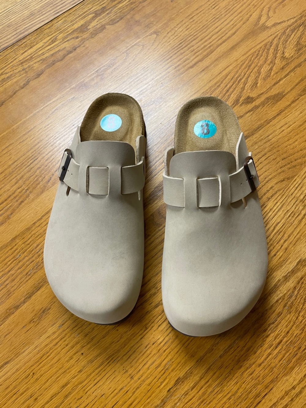 Neutral Beige Buckle-Front Slip-On Clog